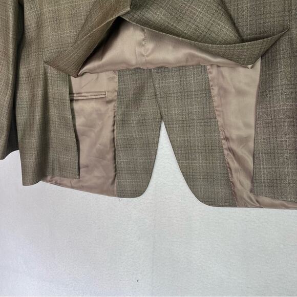 Lauren Ralph Lauren Sports Blazer Mens 44R Silk Wool Blend Plaid Taupe - Picture 3 of 13